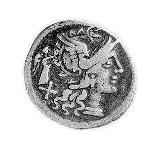 denar- C. Terentius Lucanus 147 pne, Aw: Głowa Romy w p...