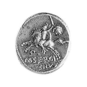 denar- M. Sergius Silus 116-115 pne, Aw: Głowa Romy w p...