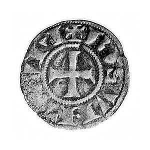 Besan˜on- arcybiskupstwo, denar XIII w., Aw: Dłoń błogo...