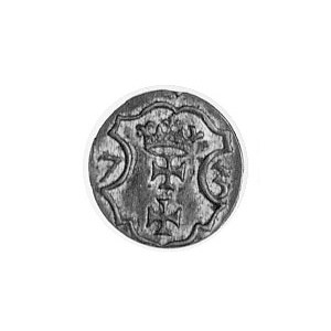 denar 1573, Gdańsk, Aw: Orzeł Prus Królewskich (ręka z ...