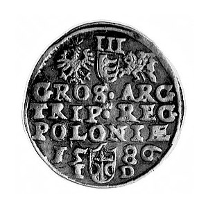 trojak 1586, Olkusz, Aw: Popiersie w koronie i napis; n...