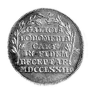odbitka w srebrze dukata 1773, Aw: Tarcza herbowa, Rw: ...