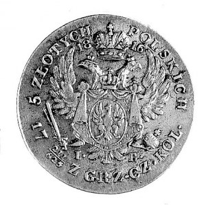 5 złotych 1816, Warszawa, Aw: Głowa i napis, Rw: Dwugło...