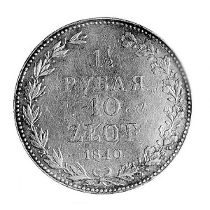1 1/2 rubla = 10 złotych 1840, Warszawa, Aw: Orzeł cars...