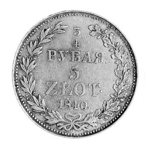 3/4 rubla = 5 złotych 1840, Warszawa, j.w., Plage 365.