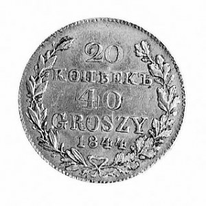 20 kopiejek = 40 groszy 1844, Warszawa, Aw: Orzeł carsk...