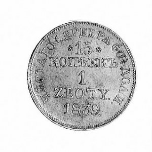 15 kopiejek = 1 złoty 1839, Warszawa, Aw: Orzeł carski ...