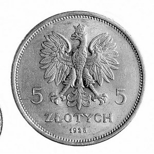 5 złotych 1928, Warszawa, Nike, rzadka w tym stanie zac...