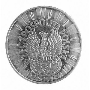 10 złotych 1934, Orzeł strzelecki, napis PRÓBA na rewer...