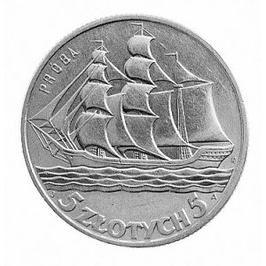 5 złotych 1936, Żaglowiec, napis PRÓBA na rewersie, Par...
