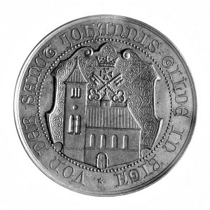 medal na 700-lecie Rygi 1901 r., Aw: Stojący św. Jan z ...