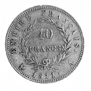 40 franków 1811 A, Paryż, Aw: Głowa cesarza i napis, Rw...