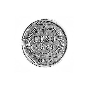 1 peso 1859, Aw: Głowa i napis w otoku, Rw: W wieńcu no...