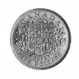 5 dolarów 1913, Ottawa, Aw: Głowa króla Jerzego V i nap...
