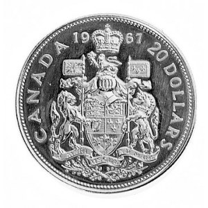 20 dolarów 1967, Ottawa, Aw: Głowa królowej i napis, Rw...