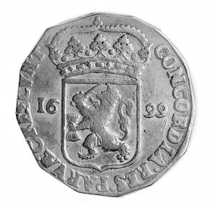 Silver dukat 1699, Geldria, Aw: Rycerz; poniżej tarcza ...