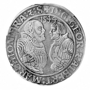 talar 1544, Aw: Półpostacie Georga i Albrechta zwrócone...