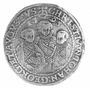 talar 1595, Drezno, Aw: Popiersia trzech książąt, powyż...