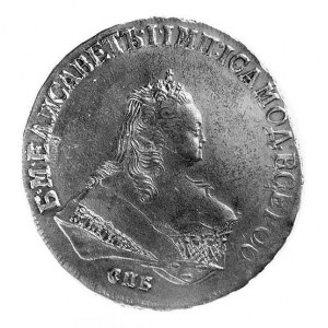 rubel 1750- Petersburg, Aw: Popiersie w prawo i napis w...