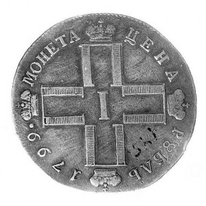 rubel 1799 , Aw: Poczwórny monogram w kształcie krzyża,...