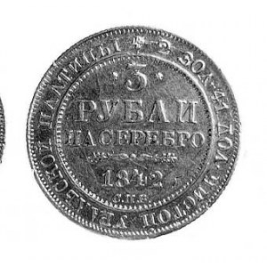 3 ruble srebrem 1842, Petersburg, Aw: Orzeł dwugłowy, R...