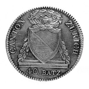 40 batzenów 1813, Zürich, Aw: Herb kantonu, poniżej i w...