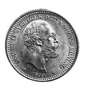 20 koron 1899, Aw: Głowa króla Oskara II, w otoku napis...
