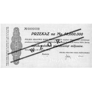 przekaz na 50.000.000 marek polskich 20.11.1923, WZÓR N...