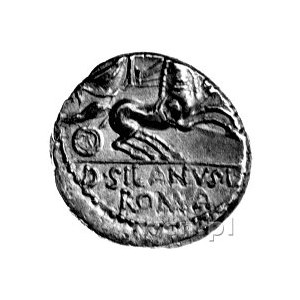 denar- L. Silanus L. f. 91 pne, Aw: Głowa Romy w prawo ...
