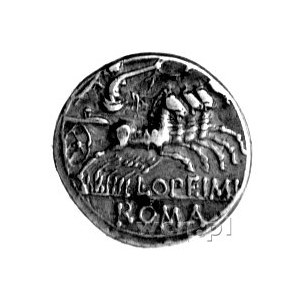 denar- L. Opimius 131 pne, Aw: Głowa Romy w prawo; pod ...