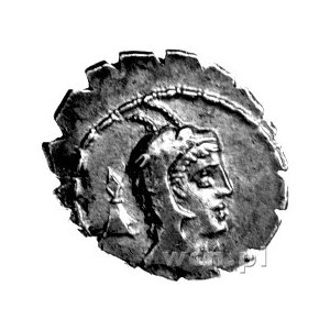 denar- L. Papius 79 pne, Aw: Głowa Juno Sospity w skórz...