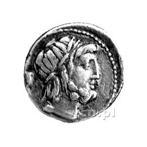 denar- M. Volteius M. f. 78 pne, Aw: Głowa Jowisza w pr...