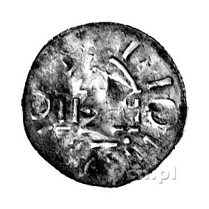 denar krzyżowy X-XI w.; Aw: Kapliczka; wokół krzyżyk, k...