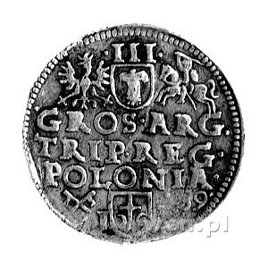 trojak 1589, Poznań, znak mincerza - haki po lewej a sk...