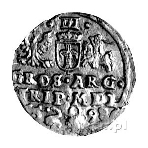 trojak 1598, Wilno, na rewersie herb Łabędż i znak minc...