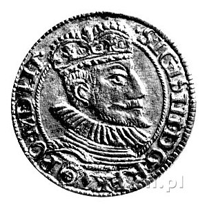 grosz 1594, Olkusz, pod popiersiem króla znaki mincerza...