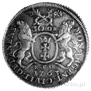 30 groszy /złotówka/ 1763, Gdańsk, Kam. 991 R2, Bahr. 8...