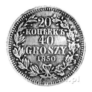 20 kopiejek = 40 groszy 1850, Warszawa, Plage 396.
