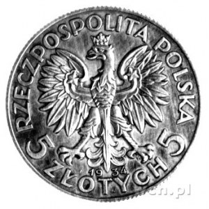 5 złotych 1934, Głowa kobiety, wklęsły napis PRÓBA na a...