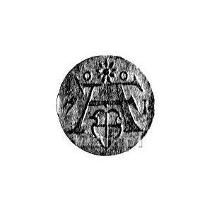 denar 1571, Królewiec, nad monogramem dziewięciolistna ...