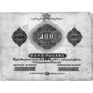 100 złotych 1.05.1830, podpisy Lubowidzki i M. Engelhar...
