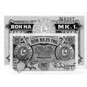 Siedlce, bony na 25 fenigów i 1 markę z 1917 roku wydan...
