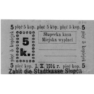 Słupca, bon na 5 kopiejek, 1.10.1914, wydany przez Kasę...
