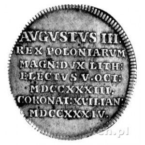 August III- medal koronacyjny 1733 r., Aw: Korona i nap...
