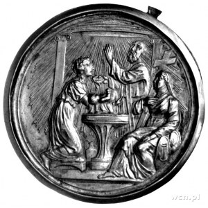 anonimowy medal chrzcielny XVIII w.; Klęcząca kobieta t...