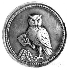 medal karciany XVIII w., Aw: Sowa z kartami w szponach,...