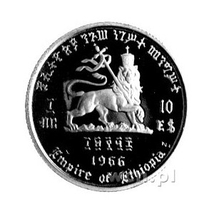 10 dolarów 1966, Aw: Popiersie, Rw: Herb Etiopii, wybit...