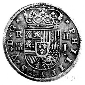 Filip V 1700 - 1746, 2 reale 1717, Segowia, Aw: Pod kor...