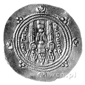drachma, Xusro II 590/1- 628, Aw: Popiersie króla w pra...