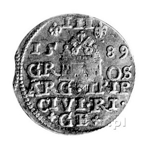 trojak 1589, Ryga, odmiana z cyfrą III pomiędzy lilijka...